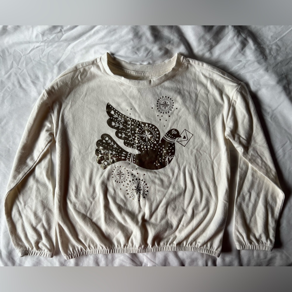 Gymboree Girls Soft Off-White Long Sleeve T-Shirt with a Golden Dove